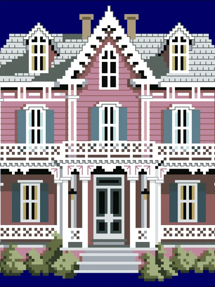 Vintage Cross Stitch Pattern Victorian House Counted Digital Download PDF