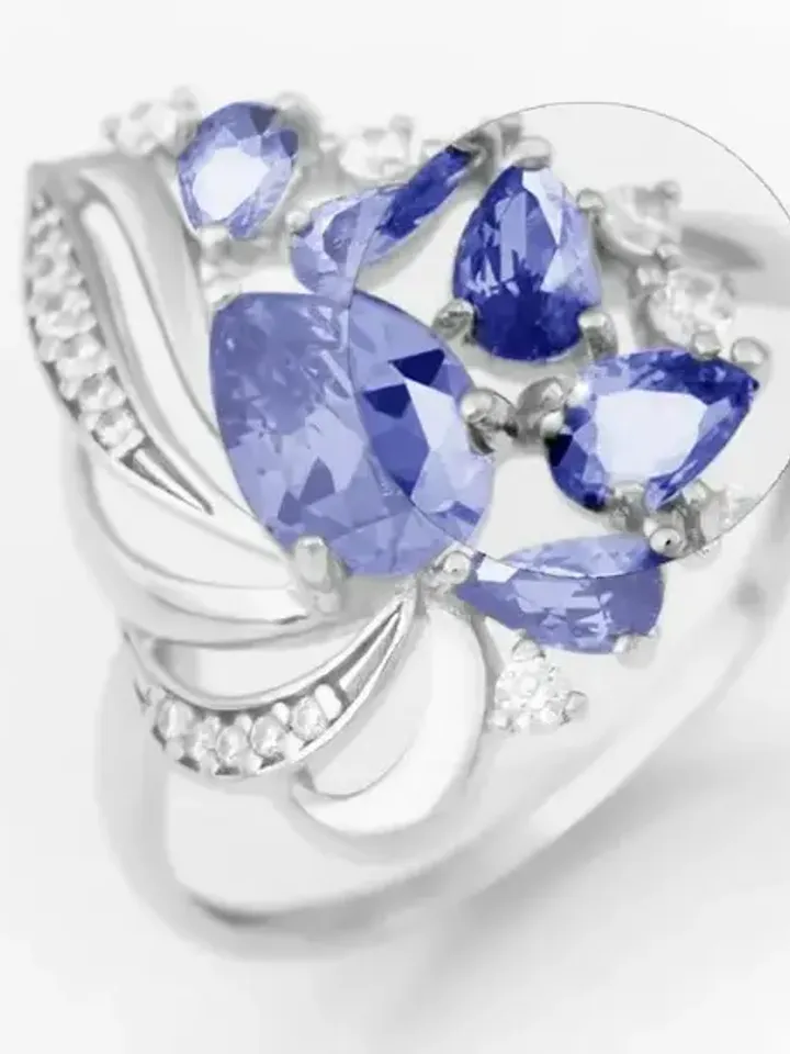 Ring silver 925 with tanzanite and cubic zirconia