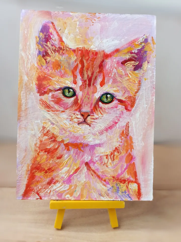 Pink Kitten. Original acrylic painting 6x8"