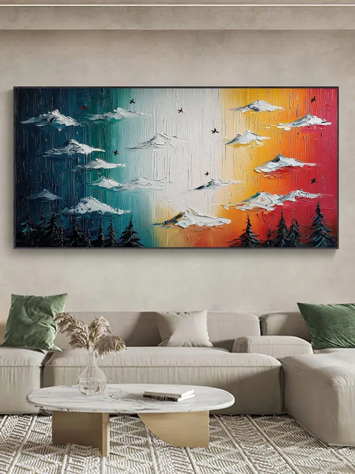 Original Impasto Landscape Painting, Textured Sky Art, Colorful Mountain Wall Art, 3D Canvas Art, Modern Nature Decor, Sunset Art,Home Decor
