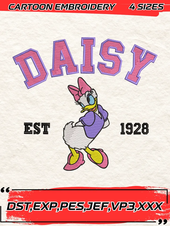 Disney Daisy Duck Est 1928 Embroidery Design, Disney Cartoon Embroidery Design,Machine Embroidery Design File,4 Sizes, Digital Download