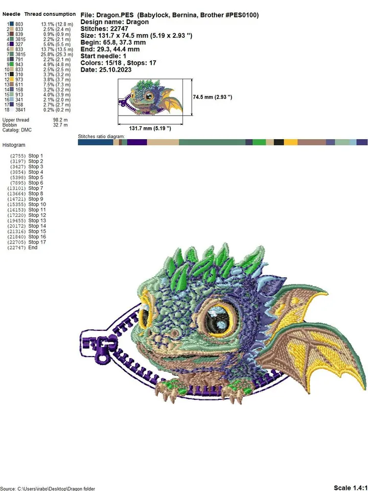 Dragon machine embroidery design baby dragon embroidery pattern
