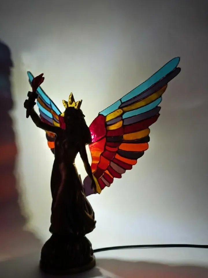 Nika Night Light. Tiffany Stained Glass, Nika Night Light, Tiffany Stained Glass Night Light, Lamp with the Goddess NIKA, Stained Glass with the Olympic Goddess NIKA, Stained Glass Lamp