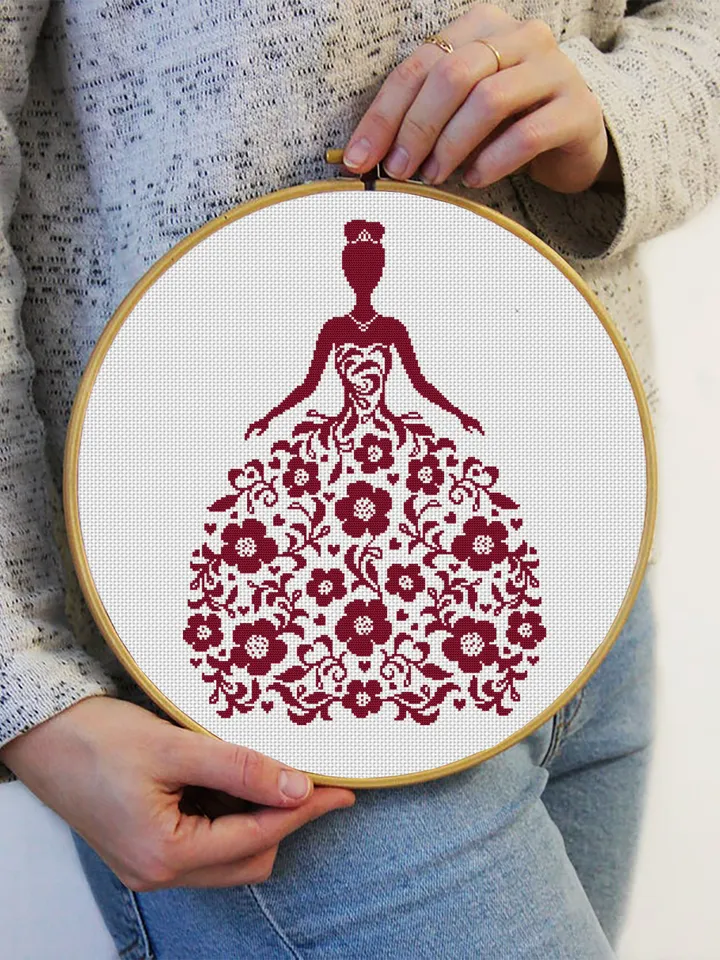Wedding Dress cross stitch pattern download PDF Silhouette bride cross stitch, Flower dress, Monochrome cross stitch mandala dress #M194