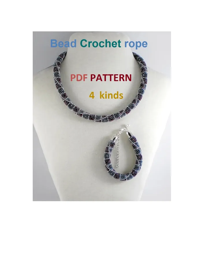 Bead Crochet Necklace Bracelet patterns, Rope bead crochet, pattern seed beads, DIY, bead jewelery, Instant Download, PDF patterns