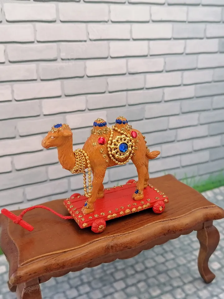 Camel on a cart.Dollhouse miniature.Doll toy.Puppet miniature. 1:12 scale.
