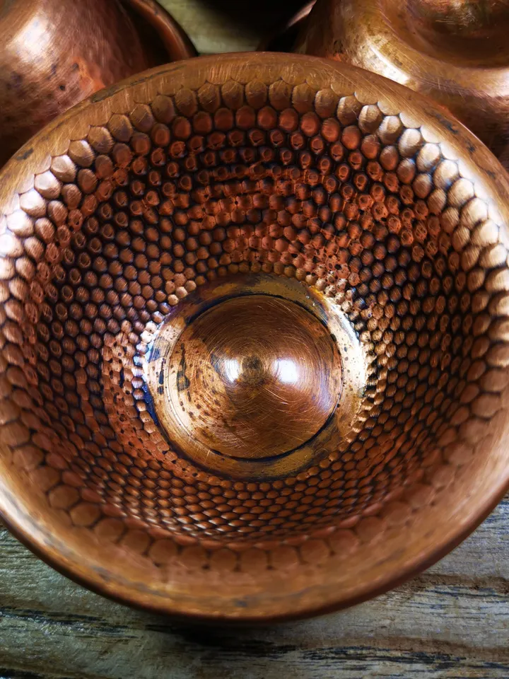 Gandhanra Handmade Tibetan Buddhist Water Offering Bowls,Yonchap Bowls,Made of Red Copper,1 Set of 7 Bowls
