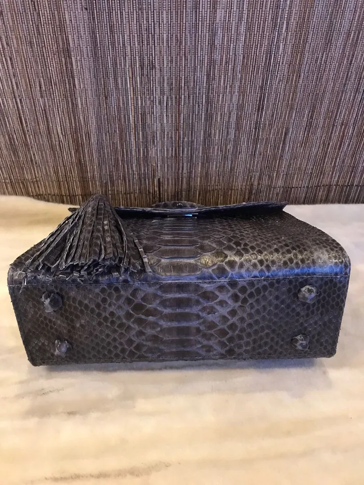 Top handle dark grey classy genuine python skin bag | exotic leather bags | Elegant women purse | snake skin bag | designer leather bag