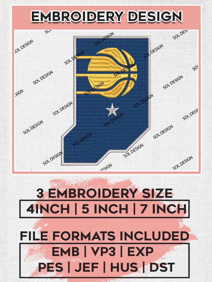 NBA Indiana Pacers Maps Logo Machine Embroidery Designs, Indiana Pacers Embroidery Design Files, NBA Logo Machine Embroidery, NBA Embroidery Design, Digital Download