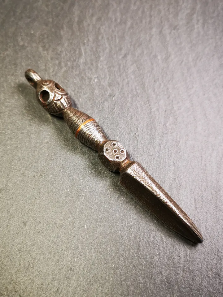 Gandhanra Handmade Skull Phurba Amulet,Kila - Dorje Phurba,Tibetan Budhist Ritual Implement Pendant,Made of Cold Iron,4.0"
