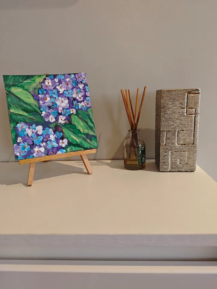 Hydrangea Original Painting Floral Original Art Flowers Modern Artwork Bright Hydrangea Wall Art 6x6 inches by Olga SokolovaArt