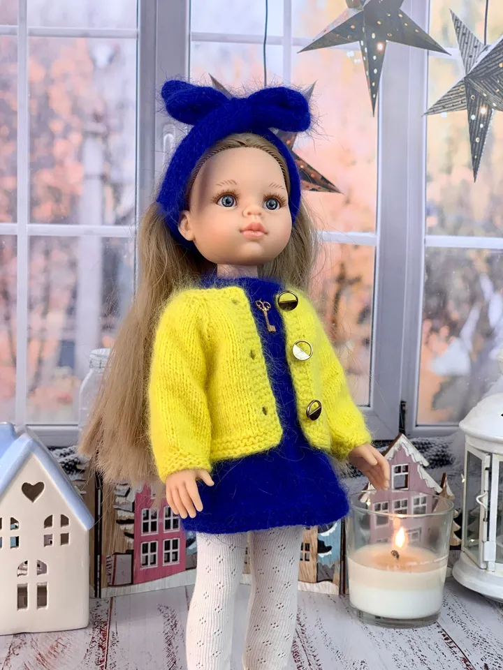 Ukrainian Dress and Cardigan PDF knitting pattern & tutorial for 13'' doll, Paola Reina Ruby Red Les Cheries, Boneka, english tutorial