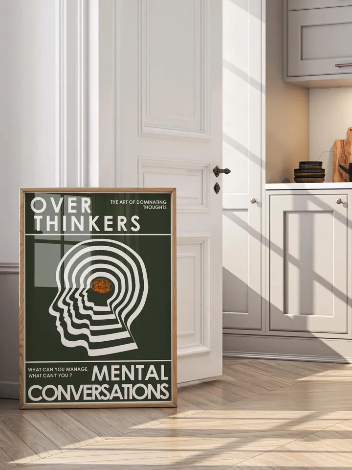 Overthinkers Wall Art Digital Print Retro Style Creativity Poster Eclectic Printable Artwork Trendy Room Decor Instant Download White Green