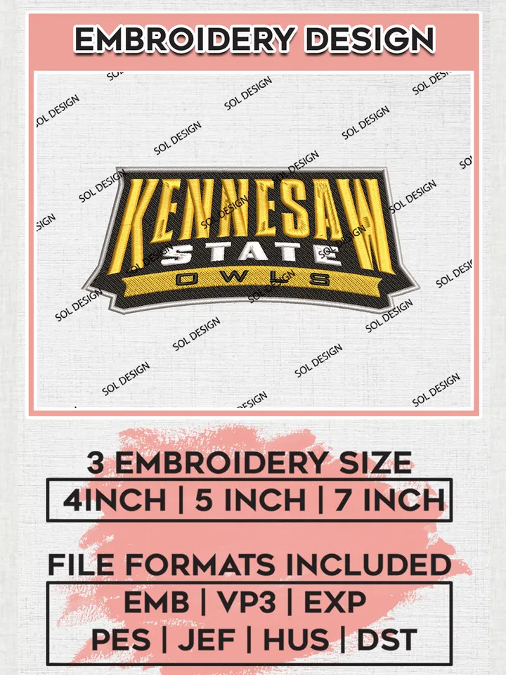 Kennesaw State Owls Team Wordmark Logo embroidery designs, NCAA Kennesaw State Owls Logo Machine embroidery files , NCAA Team Logo embroidery designs, NCAA Game Day Machine embroidery designs, Digital Download