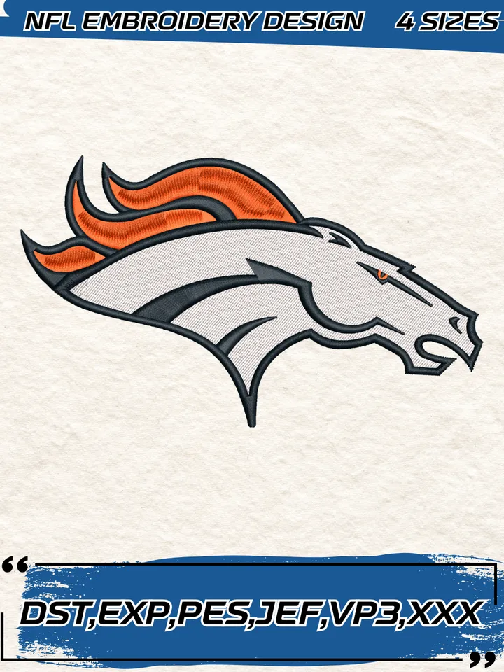 Denver Broncos Logo Embroidery Design,NFL Logo Embroidery Design,Machine Embroidery Design File,4 Sizes, Digital Download