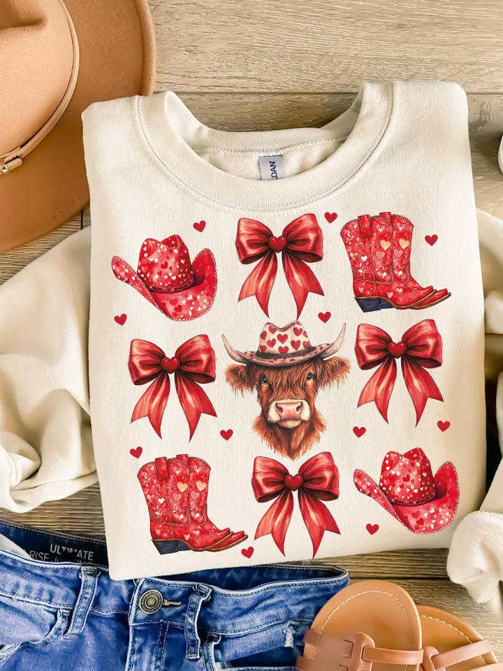 Howdy Valentine Coquette png, Valentines Cow print png, Valentines Sublimation PNG, Red Cowgirl png, Vday shirt designs, Coquette bow png