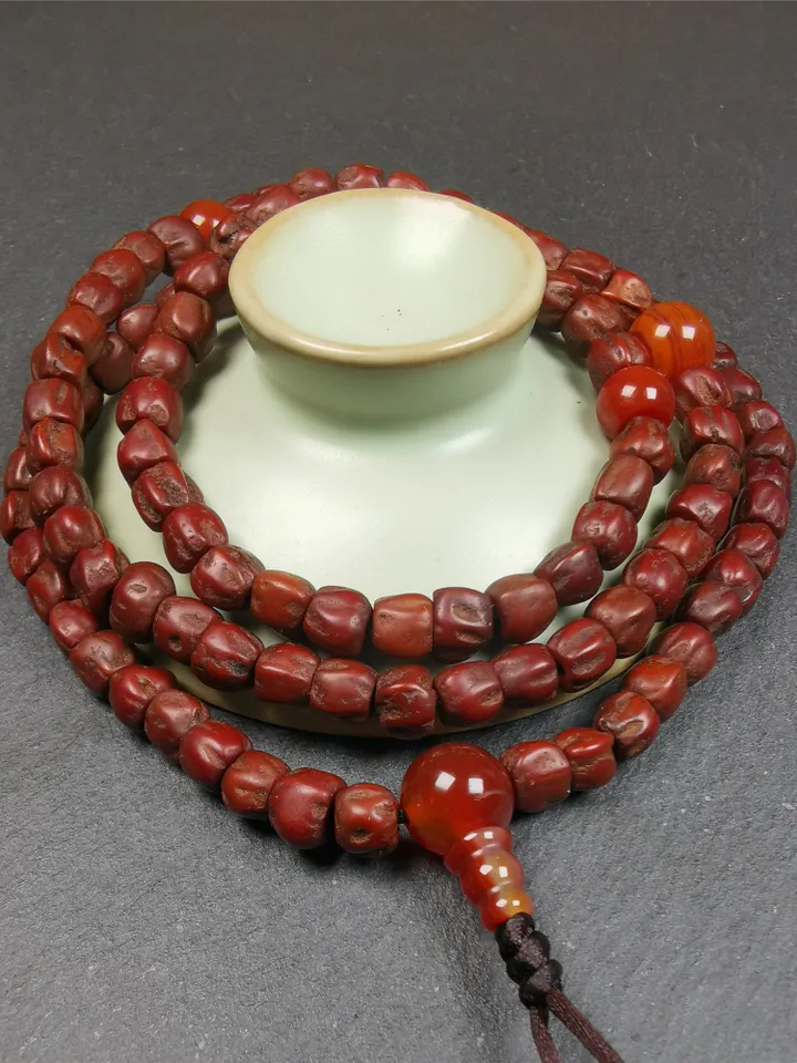 Gandhanra Old 108 Tibetan Cypress Seed Beads Mala,Prayer Beads Necklace for Meditation,Diameter 0.26", Circumference 25"