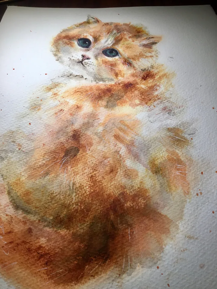 Cat painting,Ginger cat original watercolour painting,cat lovers gift,nursery room art,animals watercolour painting,original watercolour