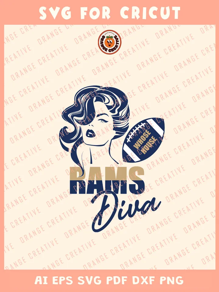 Rams Diva Girl Svg, NFL Los Angeles Rams Team Svg, NFL Football SVG for cricut, Rams Team Gift For Girls, Svg Files for Cricut, Png, Dxf, Digital Download