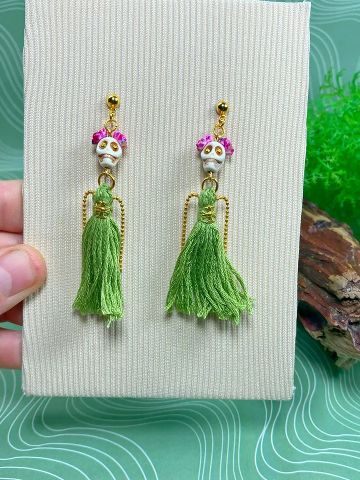 Handmade earrings. Earrings with fringe. Jewelry.