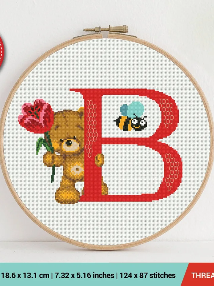 Letter B Bear ABC Cross stitch pattern | Embroidery Pattern | Instant Download | Embroidery Designs