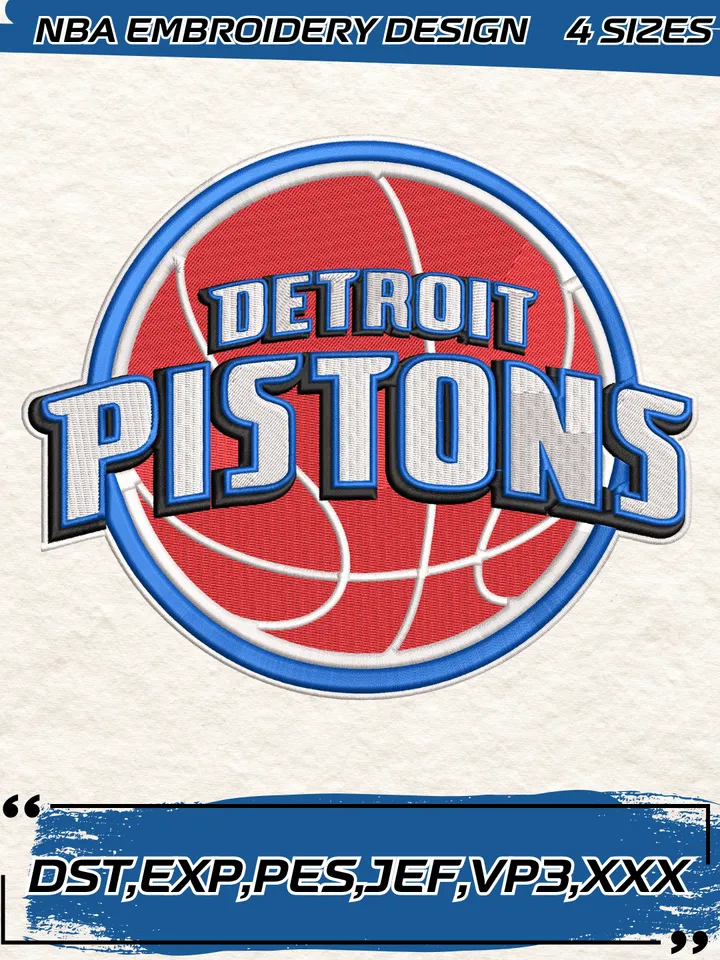 Detroit Pistons Logo Embroidery Designs,NBA Logo Embroidery Files, Machine Embroidery Design File, 4 Sizes,Digital Download