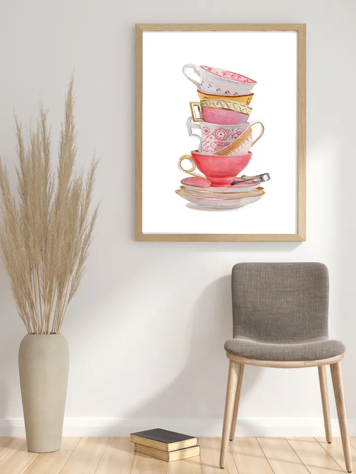 Tea Cup Wall Art Watercolor Painting Print Tea Lovers Gift Kitchen Art Mother Daughter Gift Cups Painting Gift For Tea Lover Wall Art Print