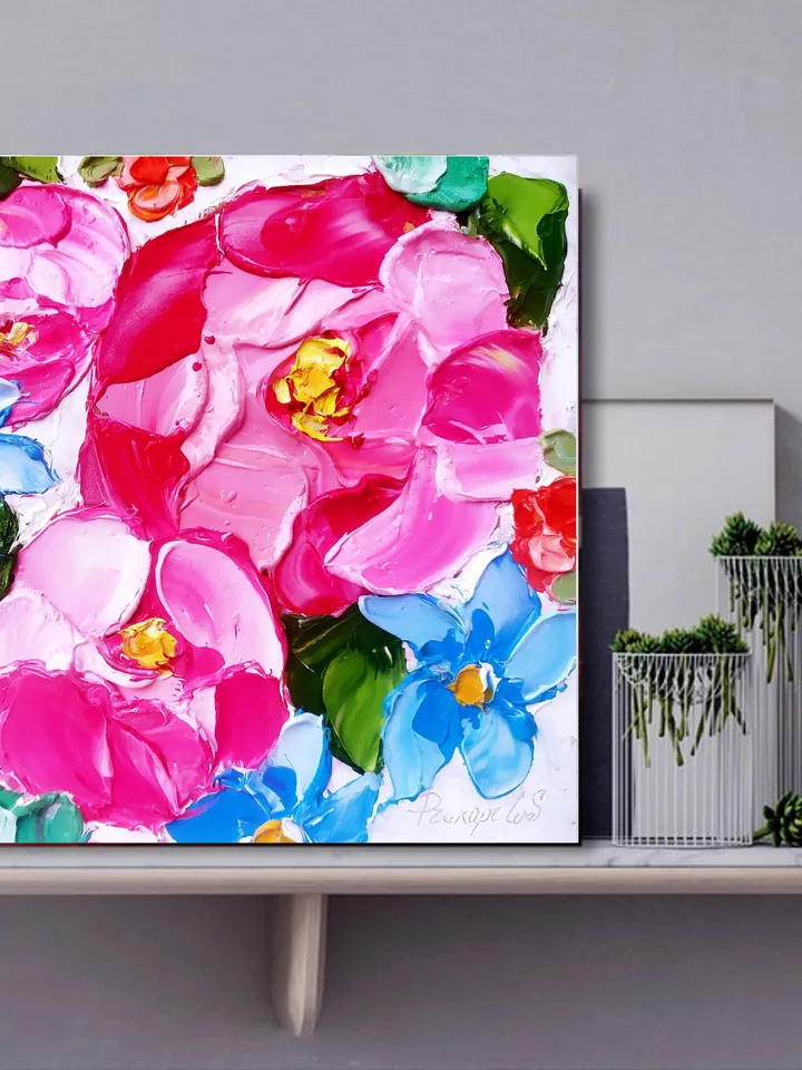 Peony Painting Floral Original Art Impasto Oil Painting Flower Small Art  by ArtProkopaloSv