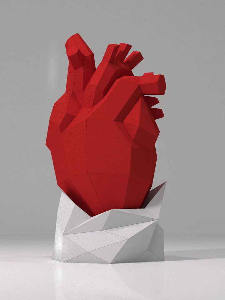 Anatomical Heart Papercraft, Digital Template, PDF Download, Gurko, 3D Low Poly, Pepakura, DIY Origami Sculpture, St Valentines Decor
