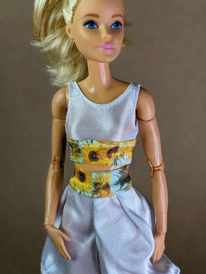 Handmade white & yellow floral print sports set for 1/6 scale fashion female dolls