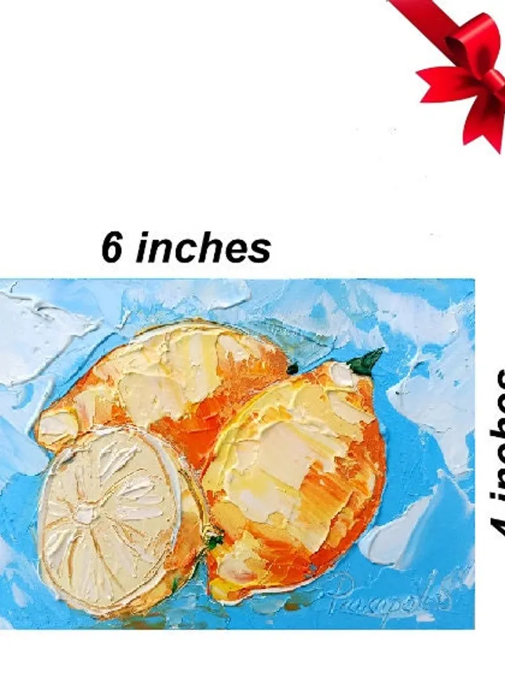 Lemon Painting Fruit Original Art Impasto Painting 6x4 Still Life Wall Art Small Painting Citrus Artwork by ArtProkopaloSv