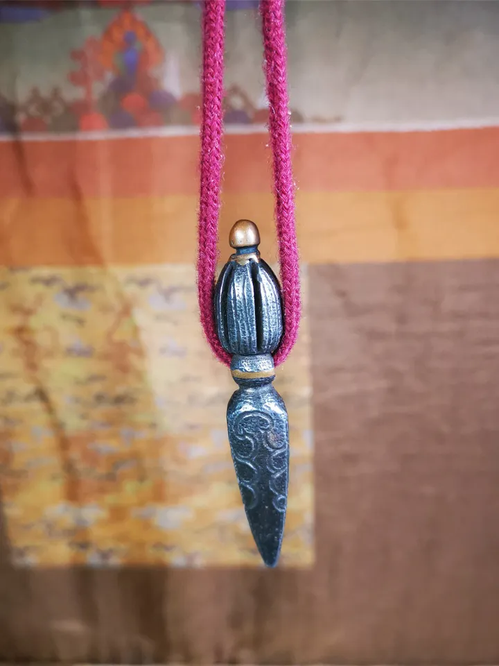 Gandhanra Handmade Tibetan Amulet ,Kila(Dorje Phurba) , Trantic Buddhism Ritual Implement Pendant,Made of Cold Iron,2.76"