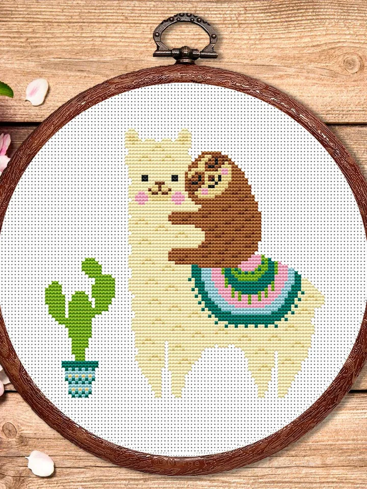 Cute Llama with Sloth Cross Stitch Pattern, Mother's day Cross Stitch, Embroidery Llama, Sloth xStitch, Sloth Pattern, Llama Pattern #anm036