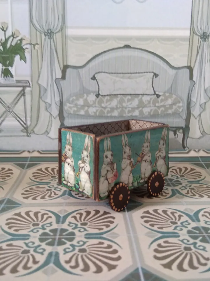 Trolley for dollhouse. Doll toy.1:12 scale.Dollhouse miniature. Handmade.