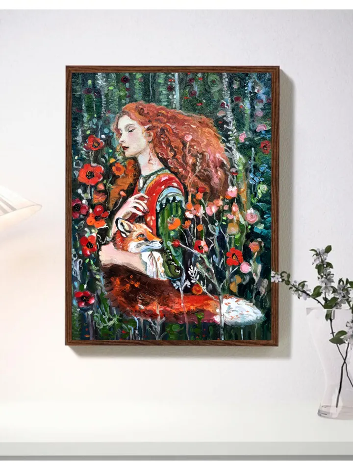 Girl with a fox Painting Original Oil Art
Oil on Canvas 16 by12 inches