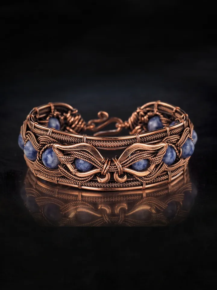 Copper wire wrapped sodalite bracelet 7th Anniversary gift