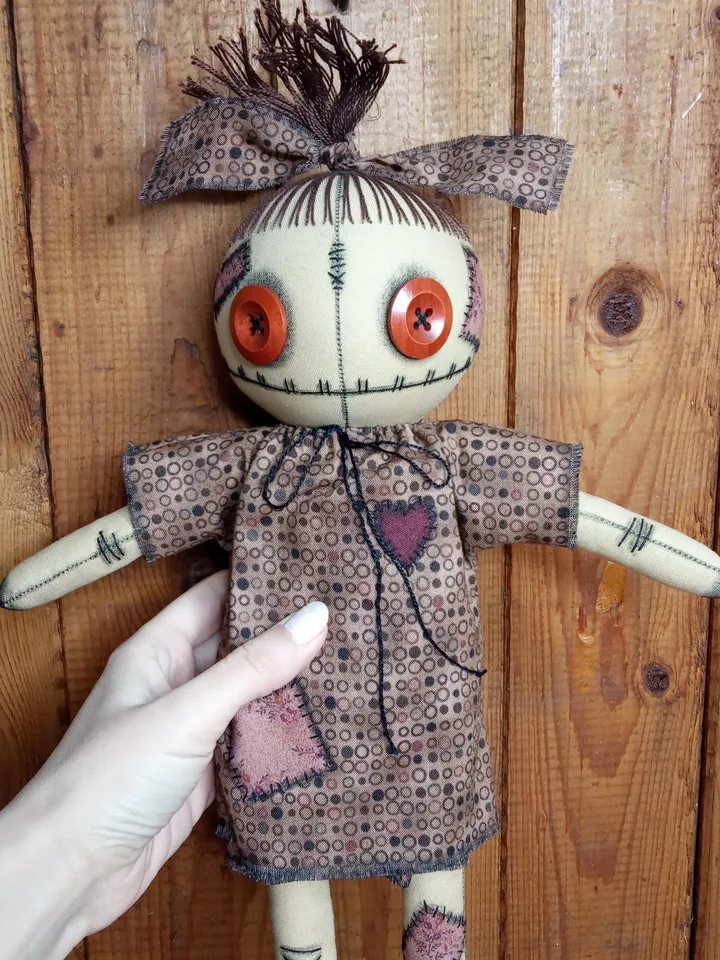 Handmade Doll With Button Eyes (Brown Dots)