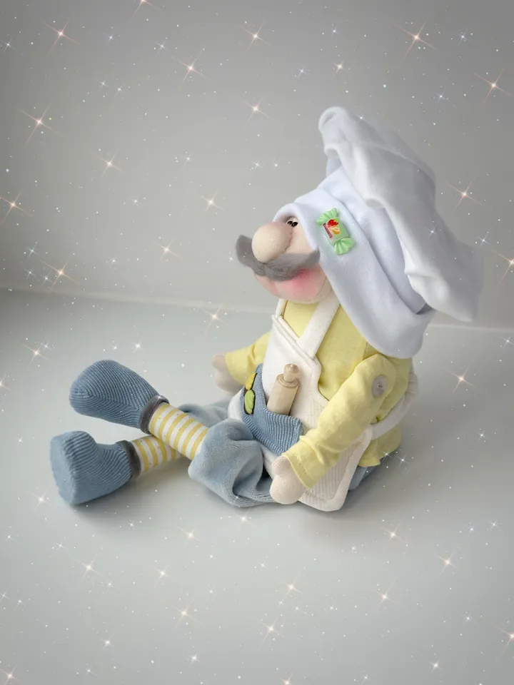 Handmade cook doll. Chef stuffed toy. Kitchen doll decor. Cook gnome.
