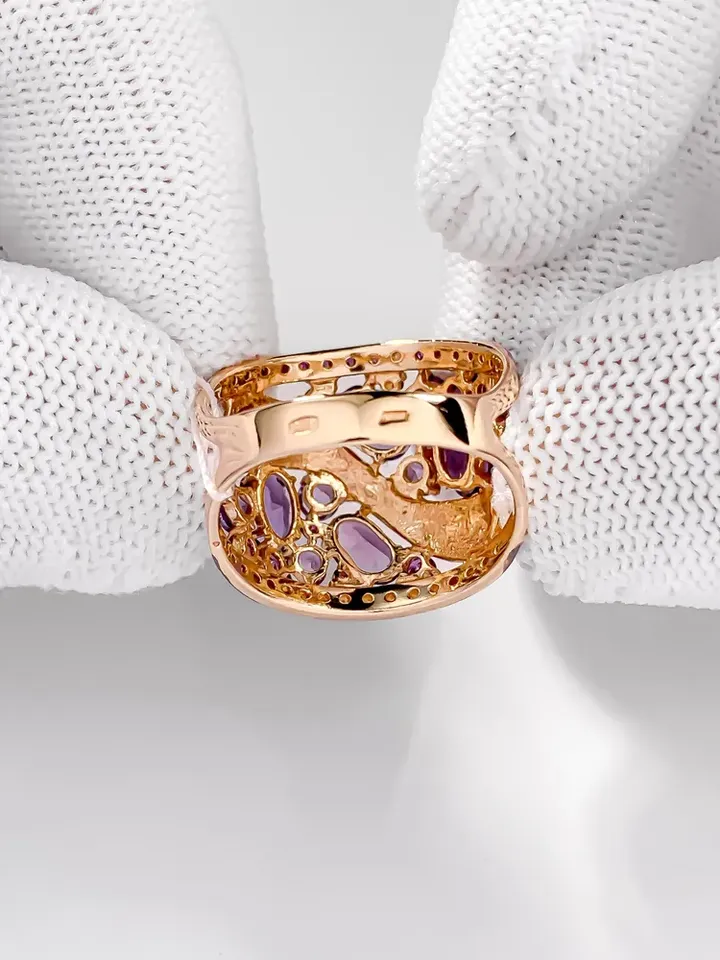 Ring Silver gold plated 925 assay value with amethyst