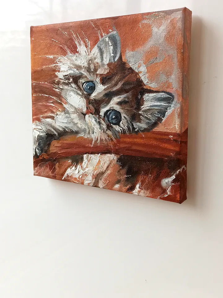 The Kitten Who Still Loves Everyone. Oil on stretched canvas. 20x20cm