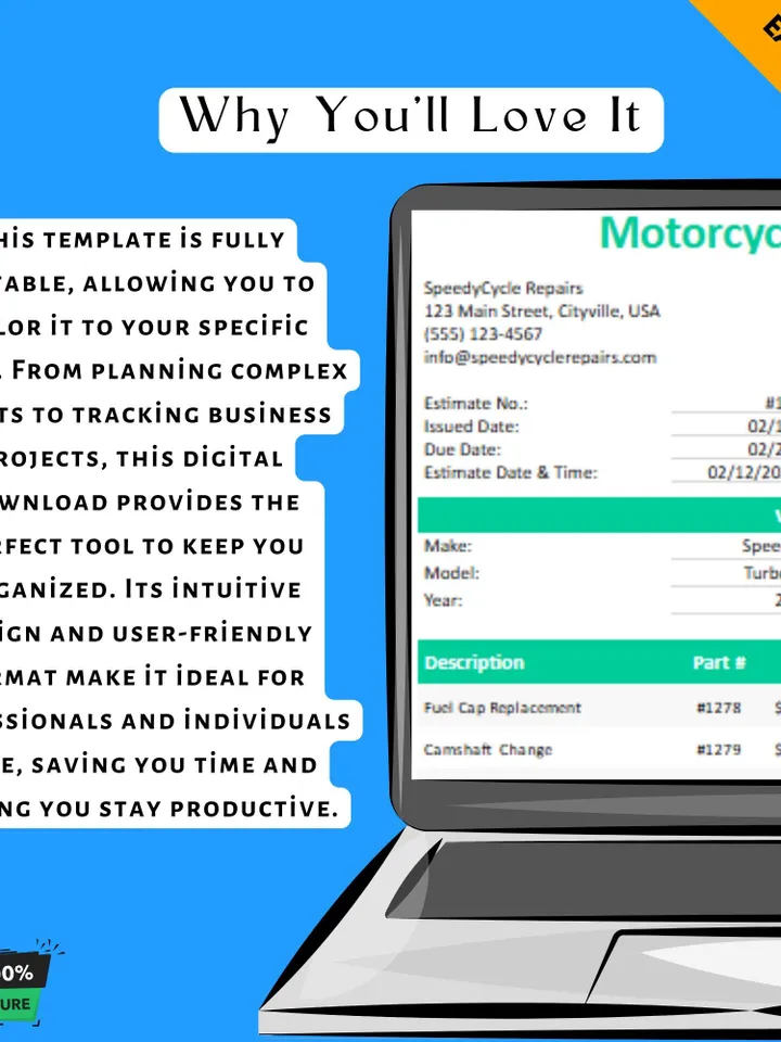 Motorcycle Repair Estimate Template, Editable Google Sheets Digital Download, Bike Repair Cost Tracker, Mechanic Invoice Sheet