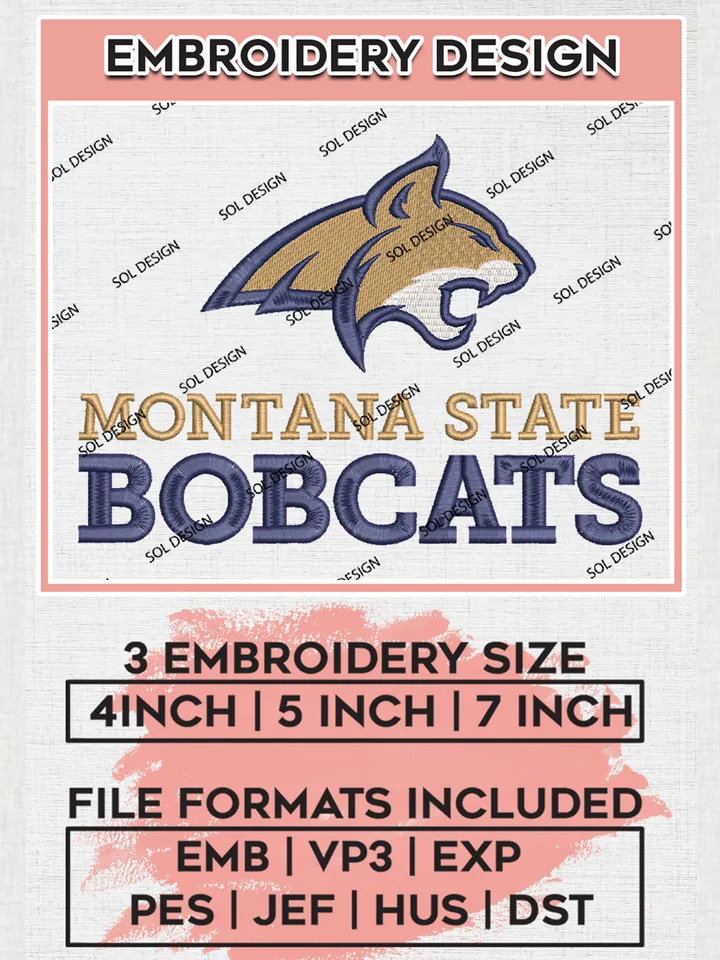 NCAA Montana State Bobcats Team Logo Embroidery Design Files, NCAA Montana State Bobcats Machine Embroidery, NCAA Teams, 3 sizes, NCAA Machine embroidery designs, Digital Download
