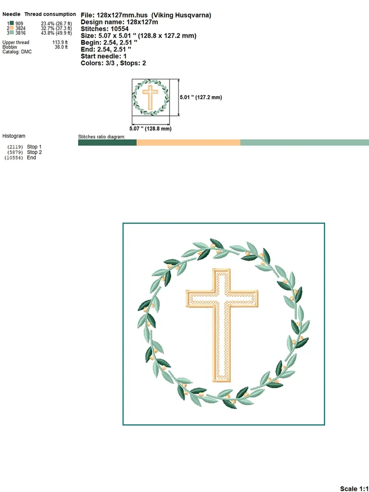Cross with wreath embroidery design Machine embroidery pattern 3 sizes, Embroidery files christian cross, Religious embroidery Easter #R46
