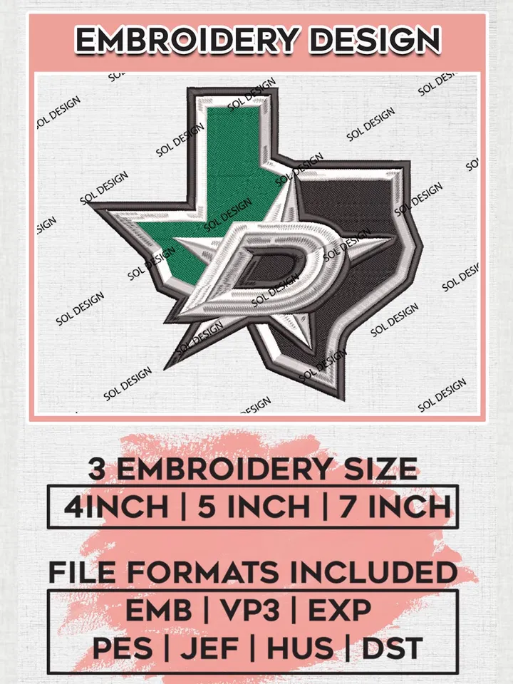 NHL Dallas Stars Map Logo Embroidery Designs, NHL Dallas Stars Team Logo Embroidery, Hockey Team Logo Emb Files, NHL Embroidery Designs, NHL Machine Embroidery Designs, Digital Download