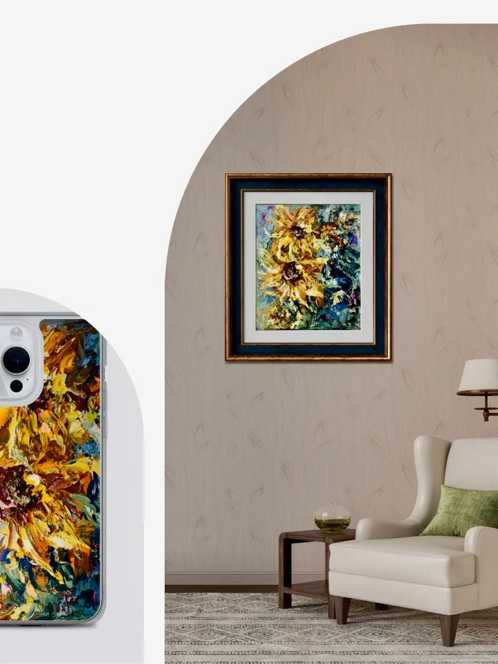 Sunflower fantasy original oil painting on canvas,impasto style textured painting,flowers painting wall decoration,gift