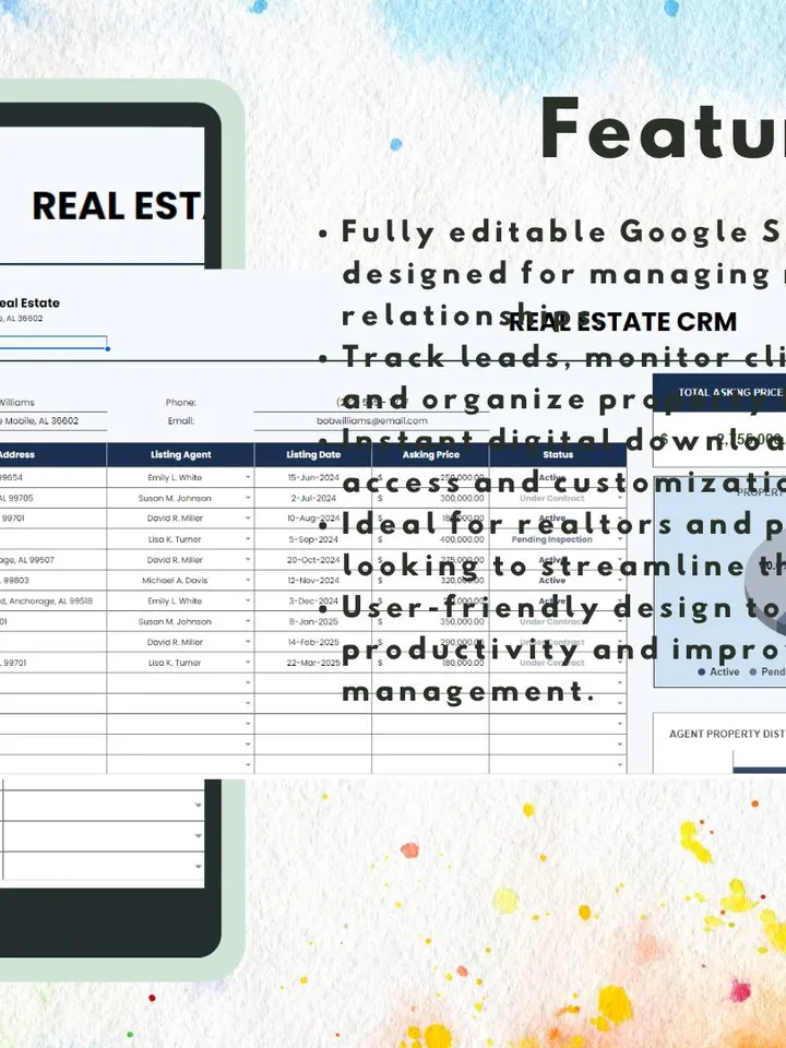 Real Estate CRM Template, Editable Google Sheets, Digital Download, Easy-to-Use for Realtors, Agents, Property Managers