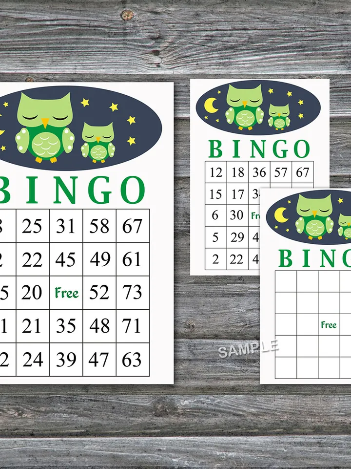 Sleeping Owl bingo cards,Sleeping Owl bingo game,Owl Printable bingo cards,60 Bingo Cards,INSTANT DOWNLOAD--363