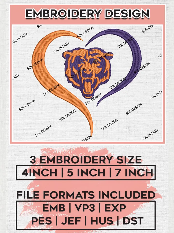 NFL Chicago Bears Embroidery Designs, NFL Bears, NFL Logo Embroidery Files, NFL Chicago Bears Machine Embroidery Design, Digital Download