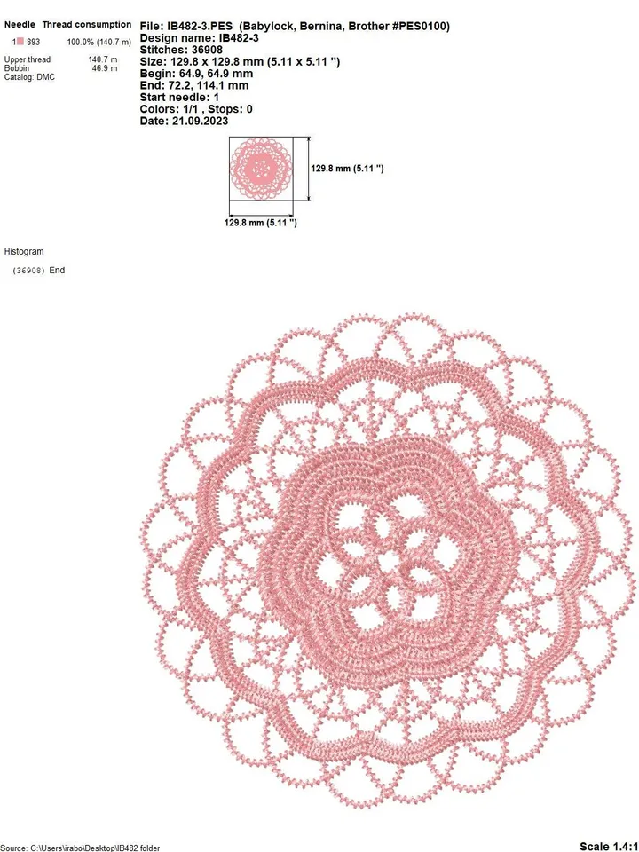 Lace elements using the crochet technique, for creating decorative elements and embellishments, machine embroidery designs