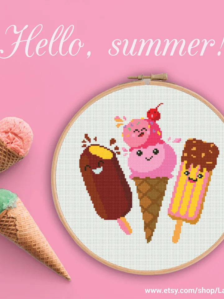 Ice-Cream Cross stitch pattern | Embroidery Pattern | Instant Download | Embroidery Designs